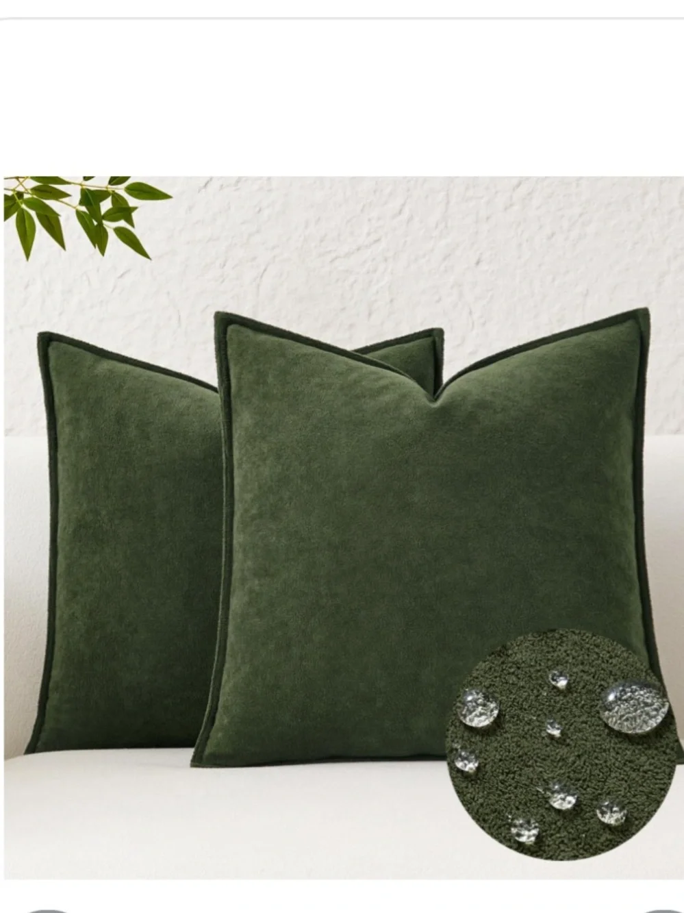 Soft Decorative Pillow Covers Waterproof SQUARE 24x24” MOSS GREEN
